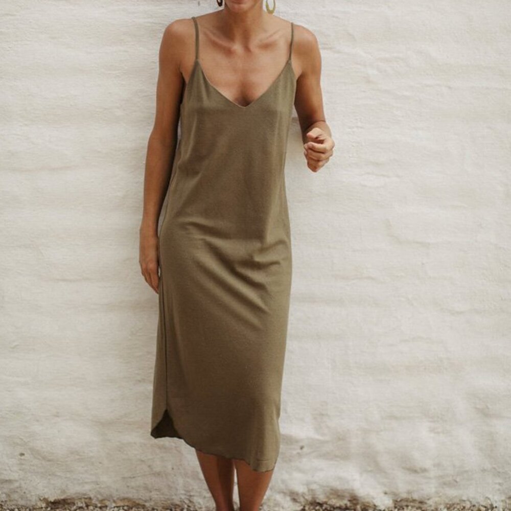 Ozma Bias Slip Dress, Regen Silk Noil, Laurel